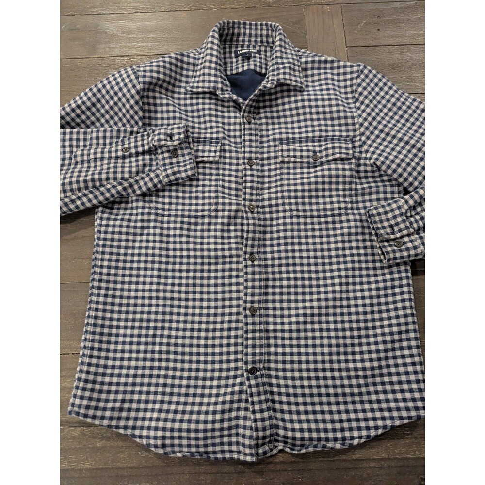 Lands' End Men's Medium Heavy Cotton Lined Shirt Blue Flannel Cabincore - Picture 2 of 7